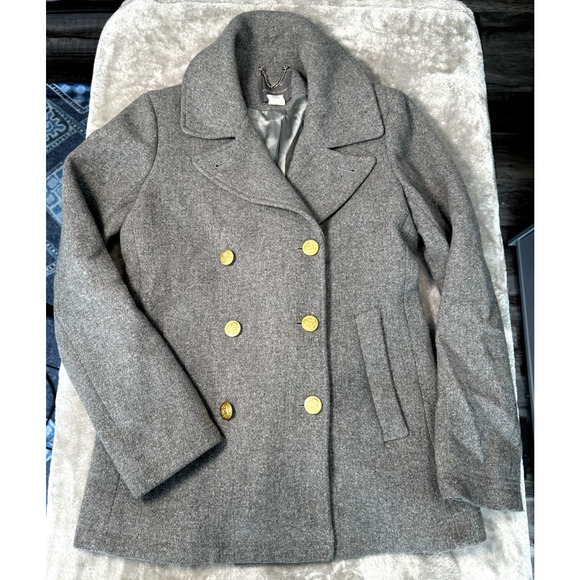 J.CREW Jackets & Blazers - J.Crew Gray Wool Stadium Cloth Nello Gori Double Breasted Coat Womens Size 4